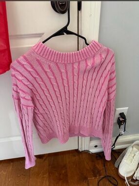 GAP Pink Cable-Knit Crewneck Sweater